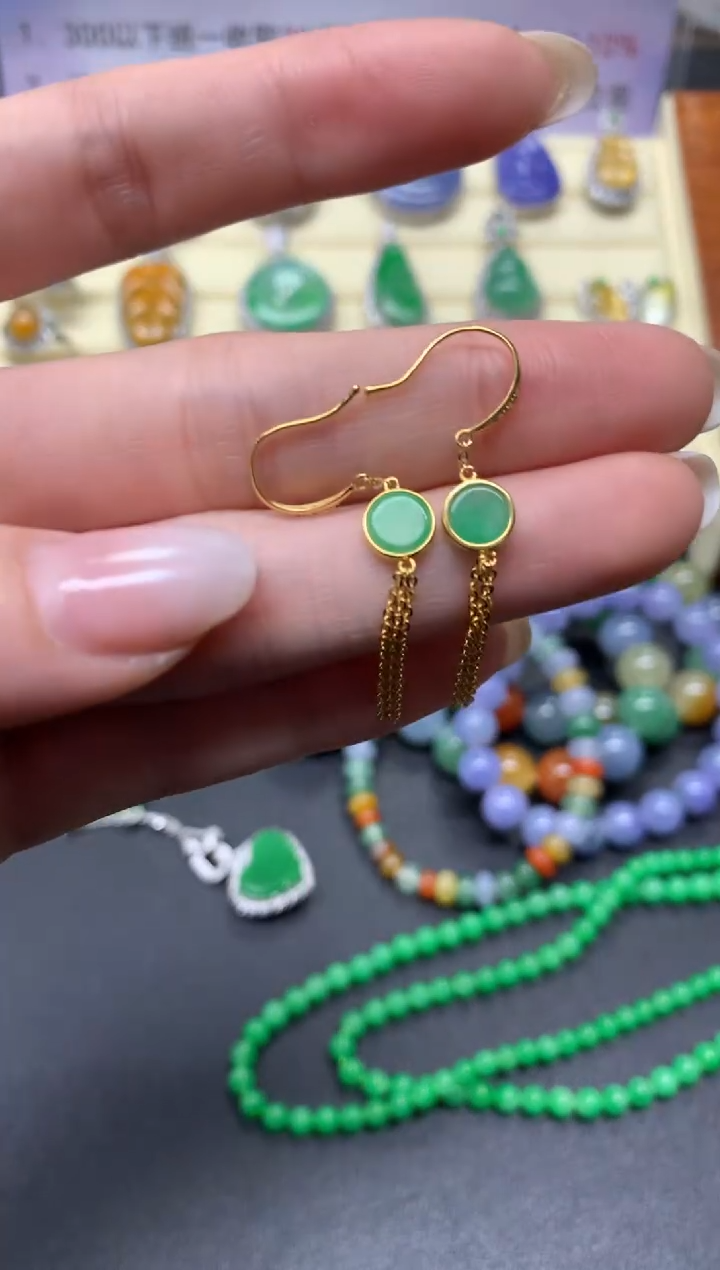 【闪购商品】翡翠耳饰18K金镶嵌耳饰|1100+110