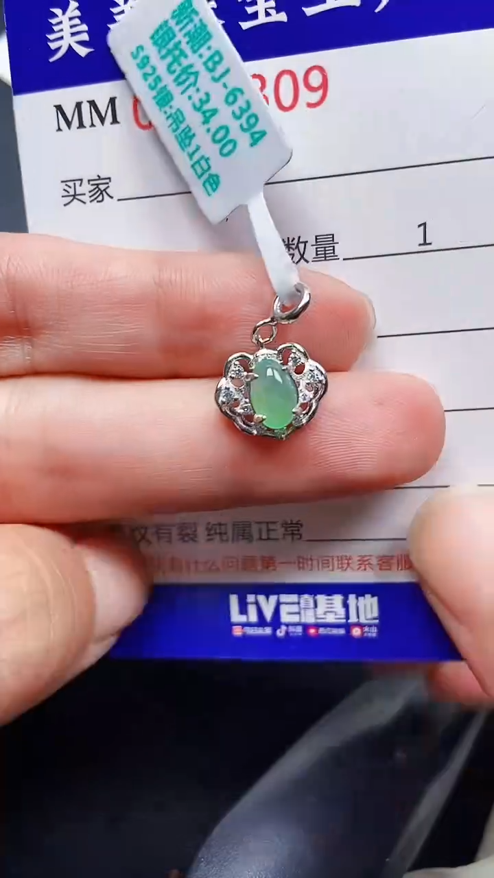 颈饰银S925镶嵌翡翠6309