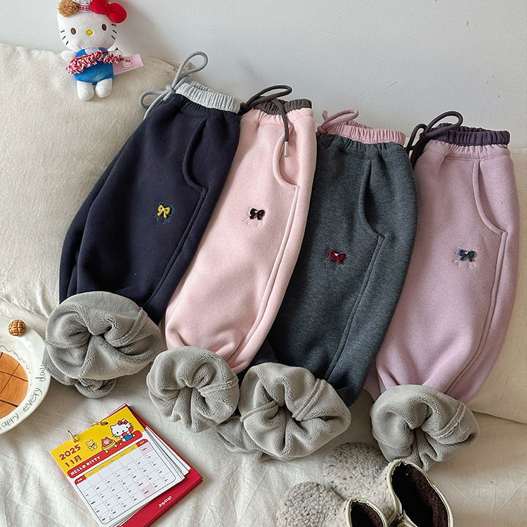 【小时候】2025女宝儿童蝴蝶结加绒收口加厚卫裤65697