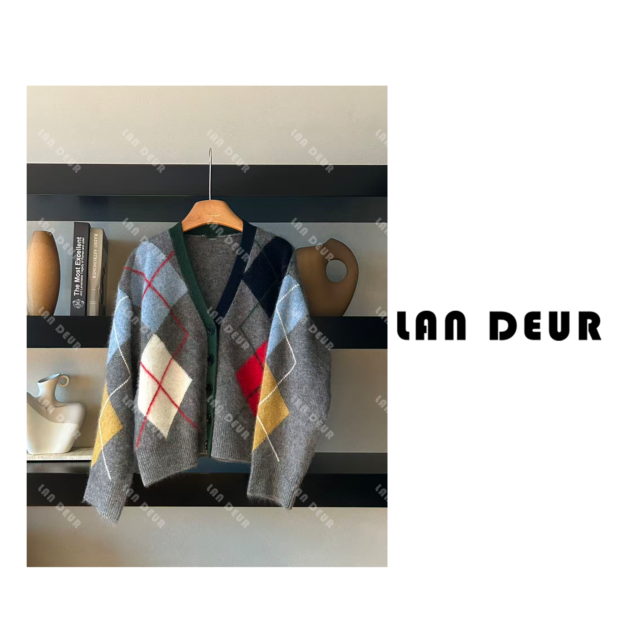 【浮生半醒】慵懒高级感拼色法式学院风毛衣女秋冬V领针织开衫