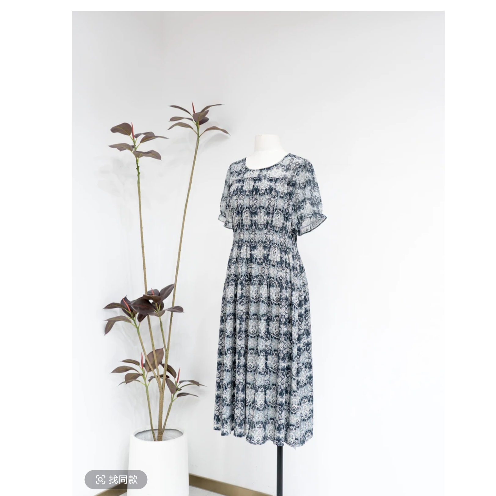 泡泡袖高腰夏季休闲碎花裙连衣裙女装复古印花碎花