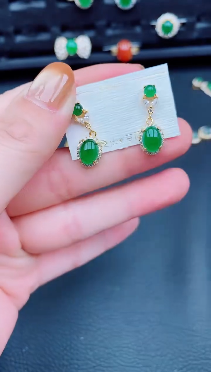 【闪购商品】翡翠耳饰银S925镶嵌天然a货翡翠346