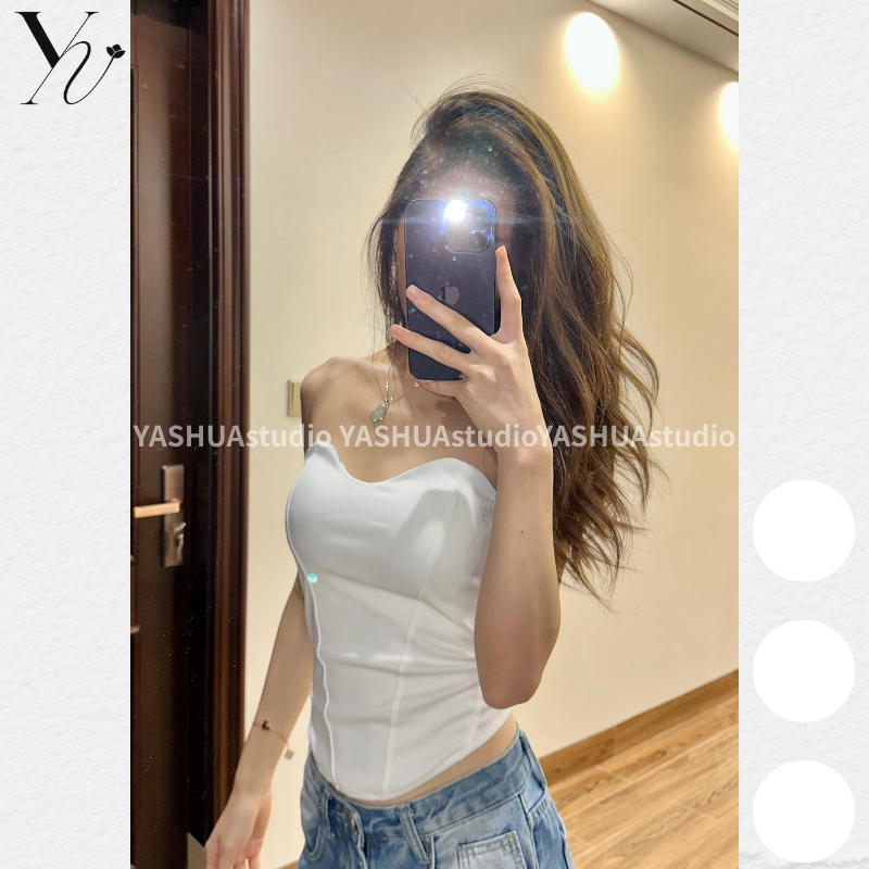 YSstudio法式白色打底胸衣抹胸吊带背心女内搭性感辣妹骨衣带胸垫