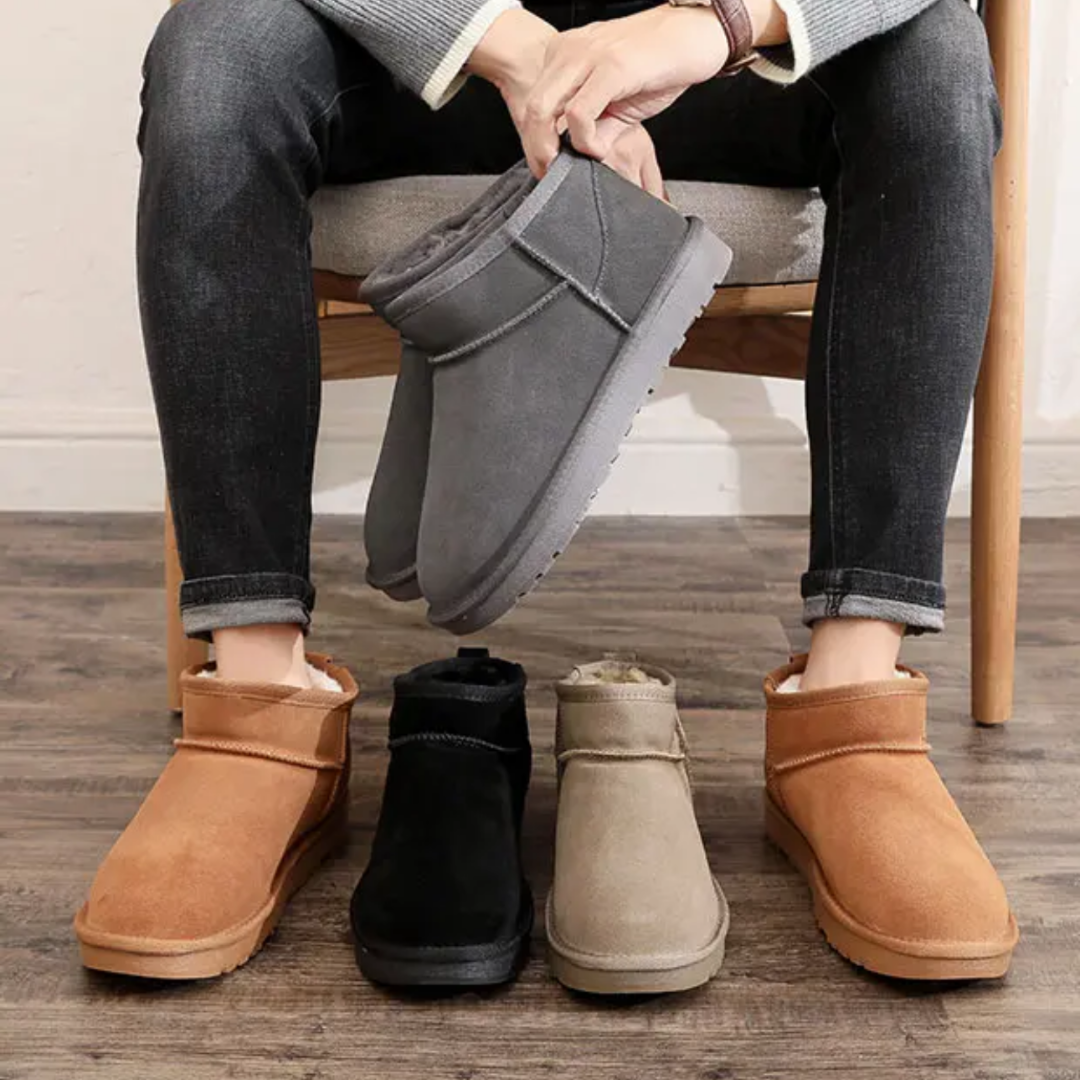 【男】真牛皮雪地靴男士短筒靴子皮毛一体加绒加厚冬季保暖低帮棉鞋