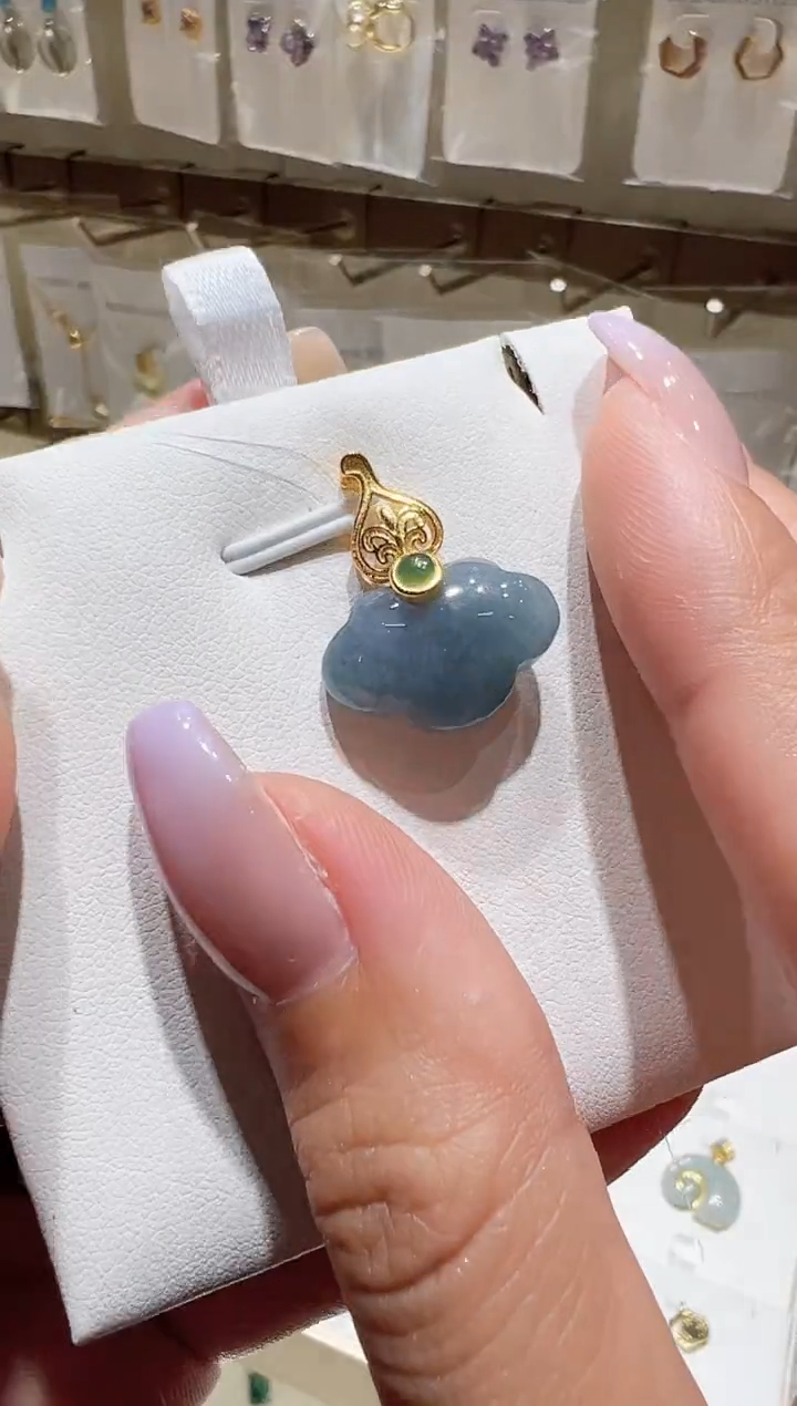 颈饰银S925镀金镶嵌翡翠@@