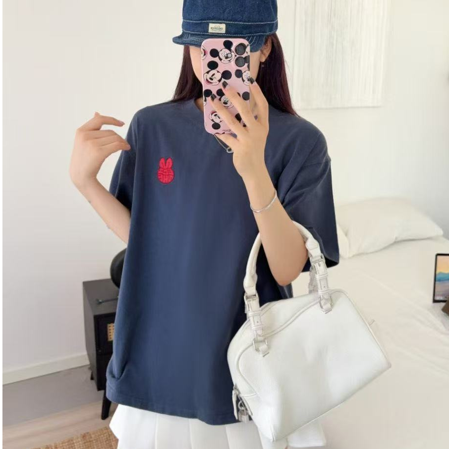 歆和纸袋09052仙女下凡纯棉砂洗刺绣圆领宽松短袖T恤纯色休闲情侣
