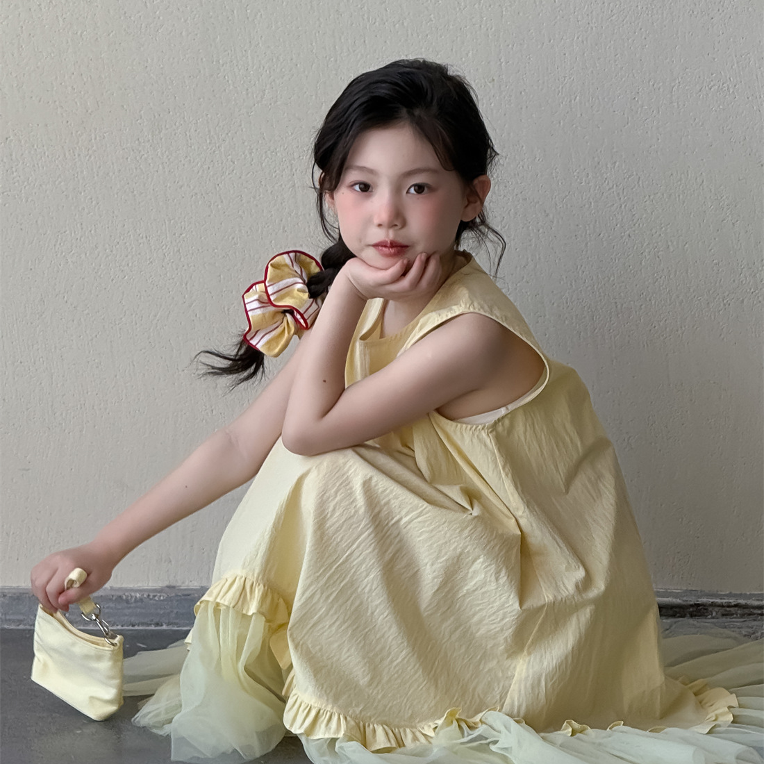 【童伢~花边无袖背心鱼尾裙】黄色100-160尺码