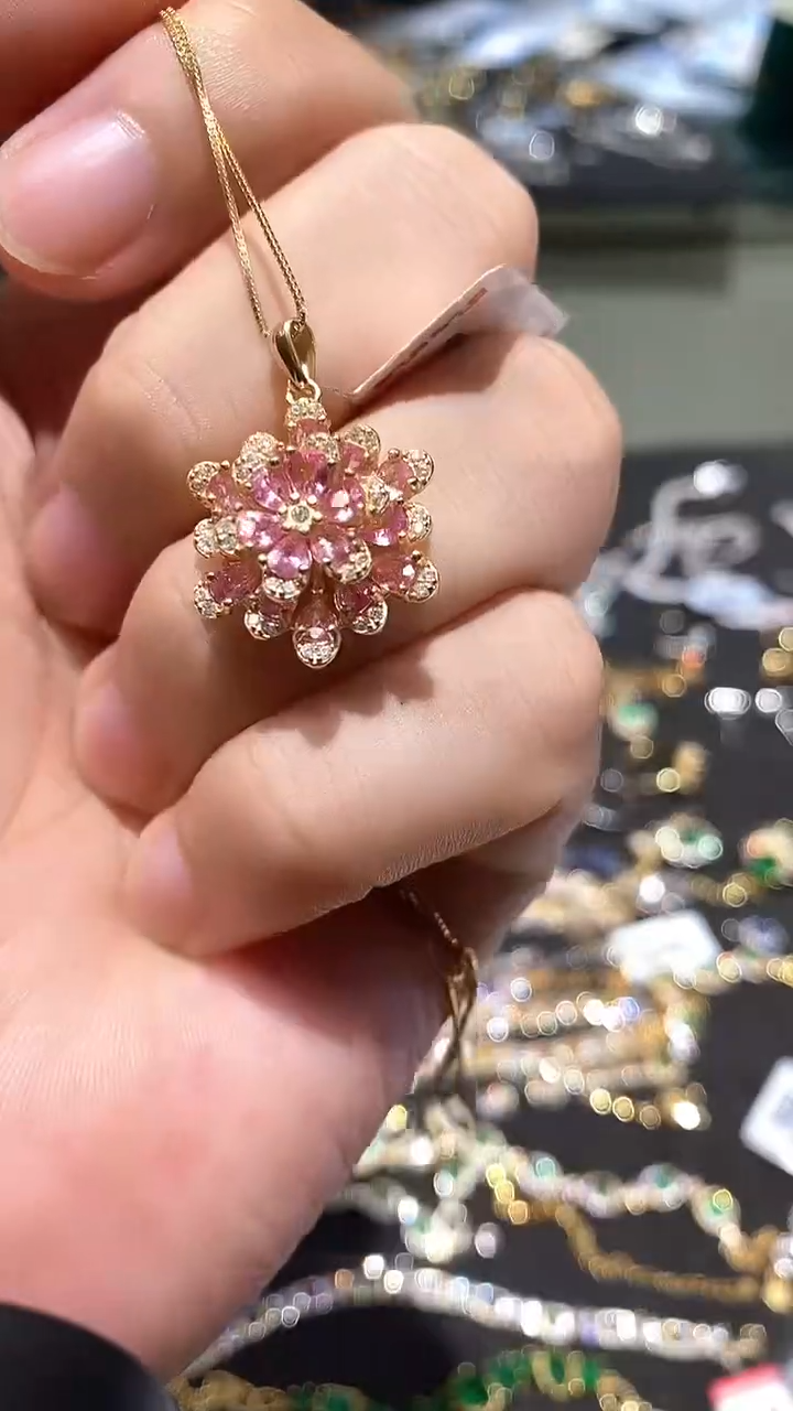 蓝宝石颈饰银S925镀金镶嵌吊坠