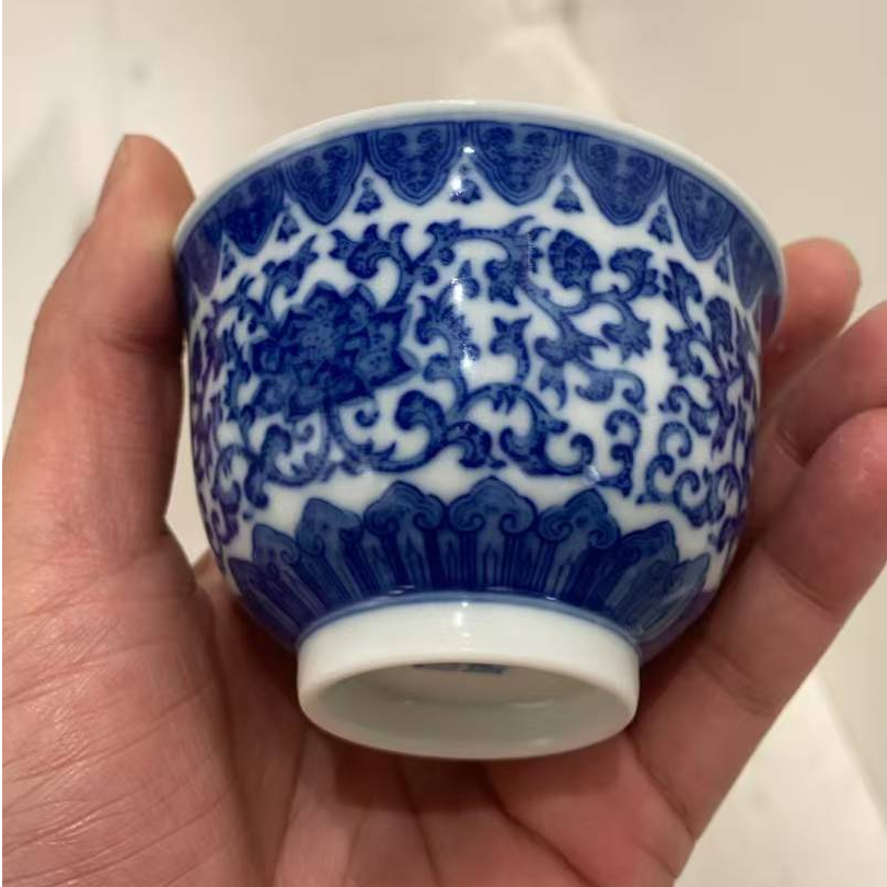 云巅汇 福利 青花缠枝莲纹小撇口陶瓷杯