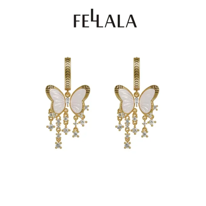  Fellala/翡拉拉「化蝶」系列月白流苏耳环轻奢