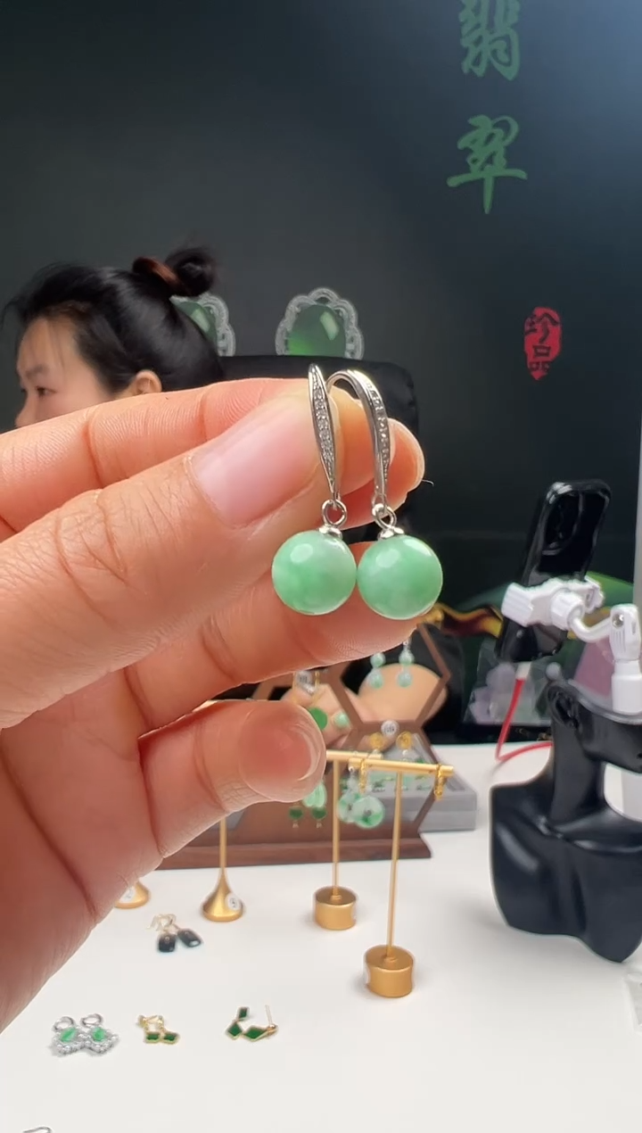 银S925镶嵌翡翠耳饰001