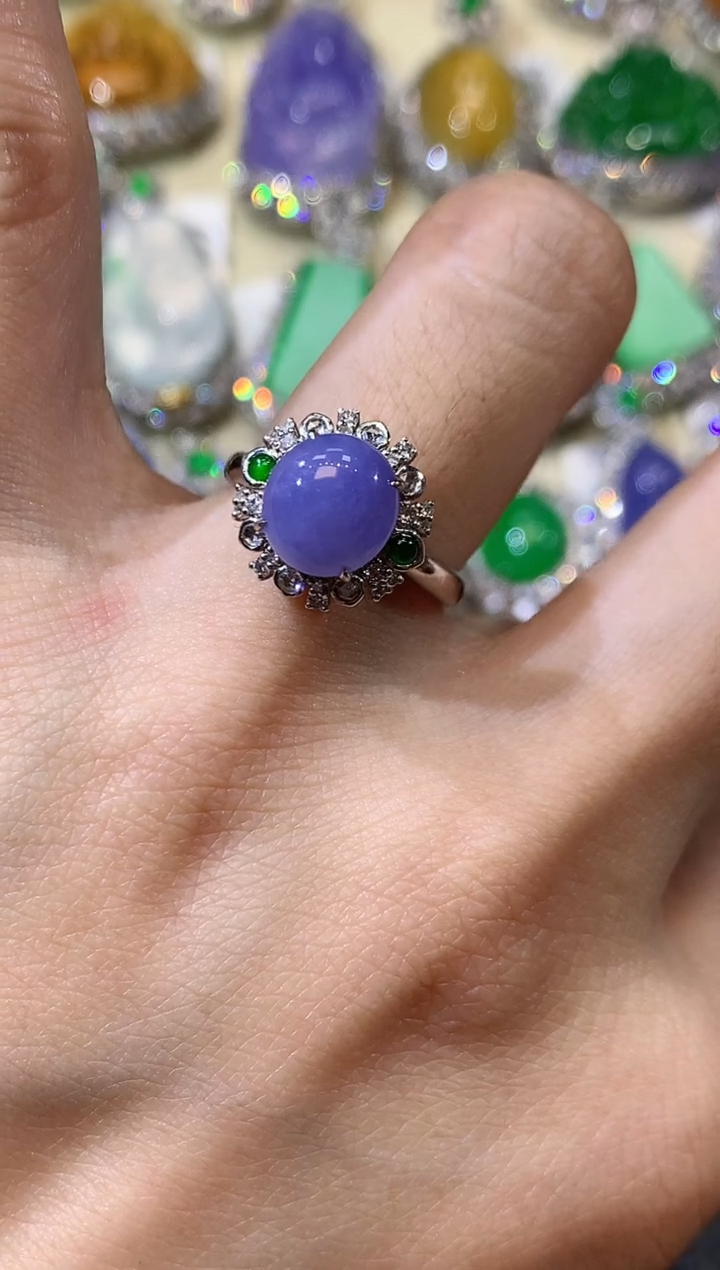 【闪购商品】翡翠戒指18K金镶嵌D17紫货有一定色差