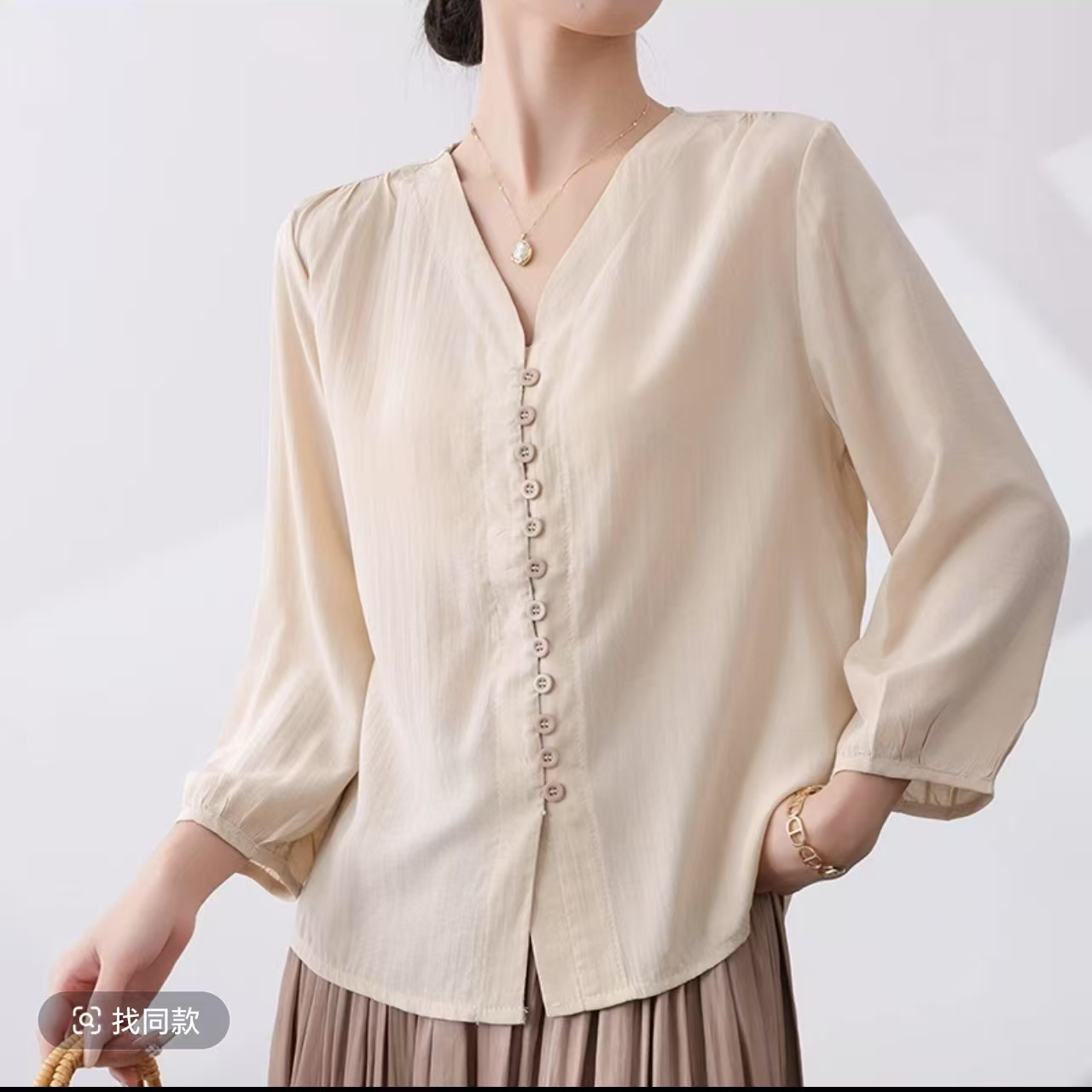 860658AA春夏新款时尚复古中袖小衫气质宽松上衣女显瘦设计感