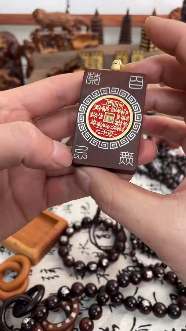 【闪购商品】木枣木 镶银旋转山花龙行大运吊坠