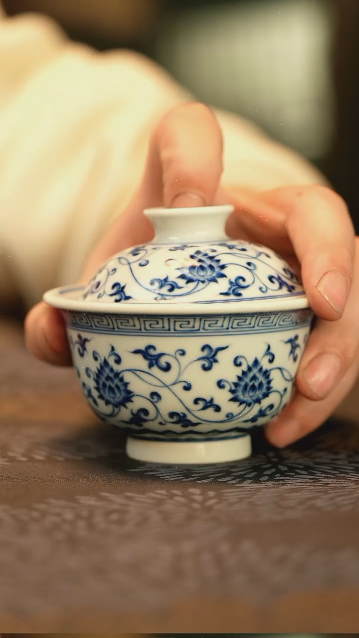 中式垂虹慕古缠枝莲小盖碗