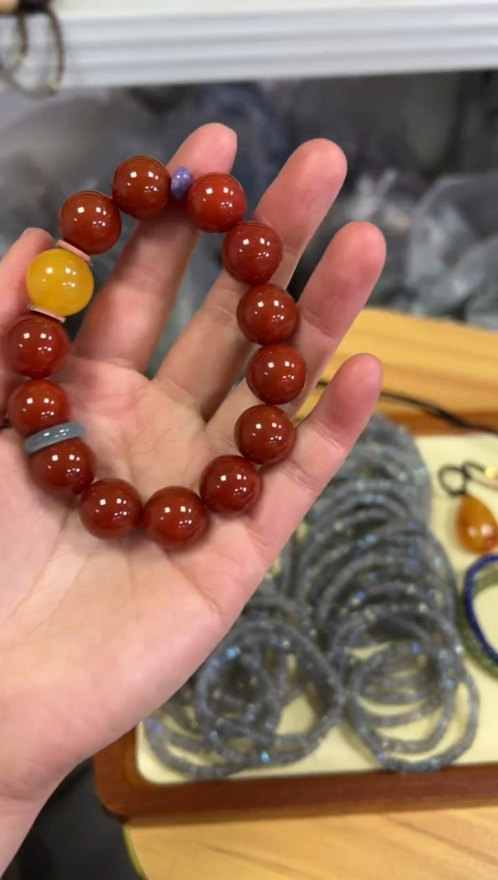 【闪购商品】玛瑙/玉髓手链未镶嵌柿子红玛瑙蜜蜡珠手串[0272]