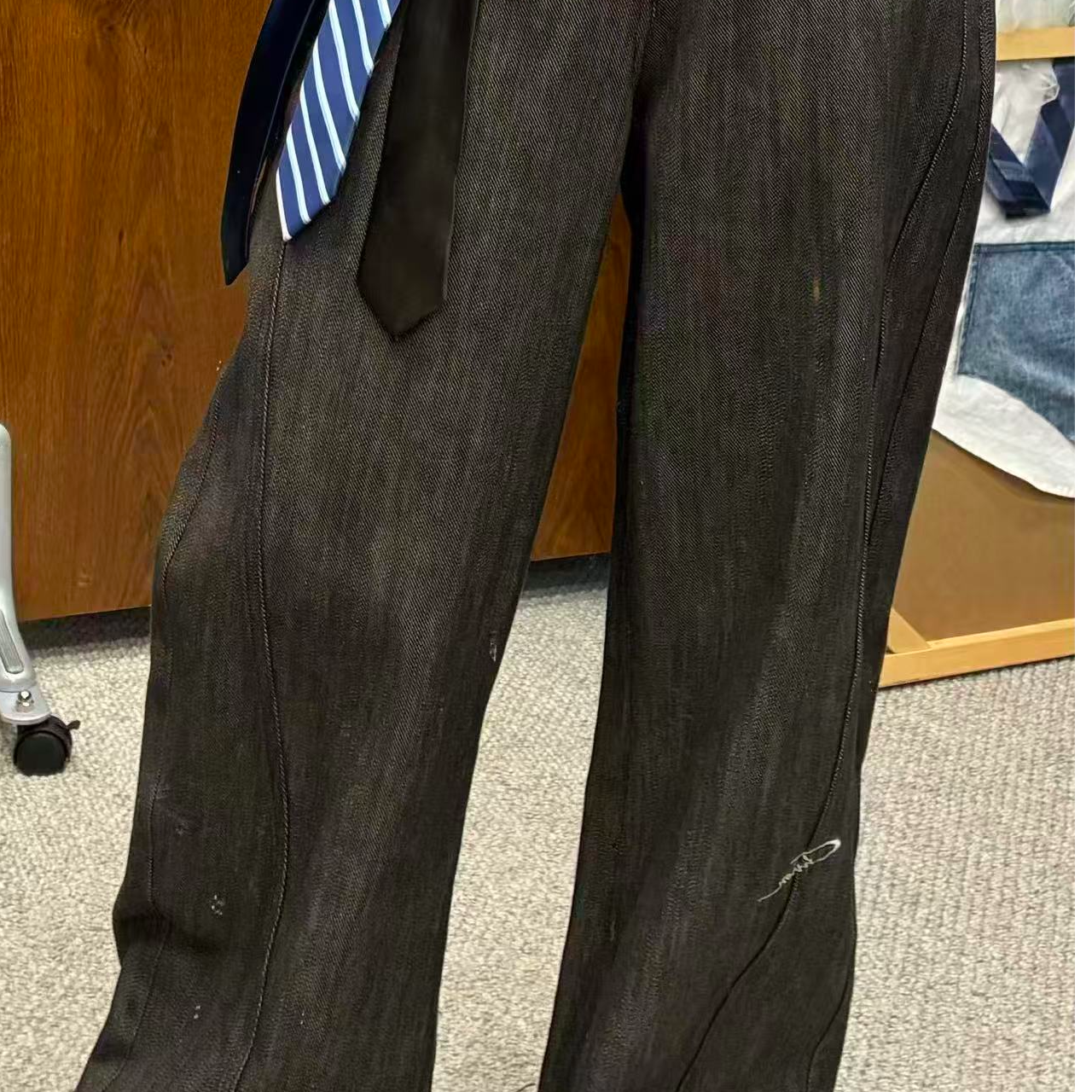 百搭设计师直筒长裤冬季男女弯刀阔腿裤休闲裤裤子4032