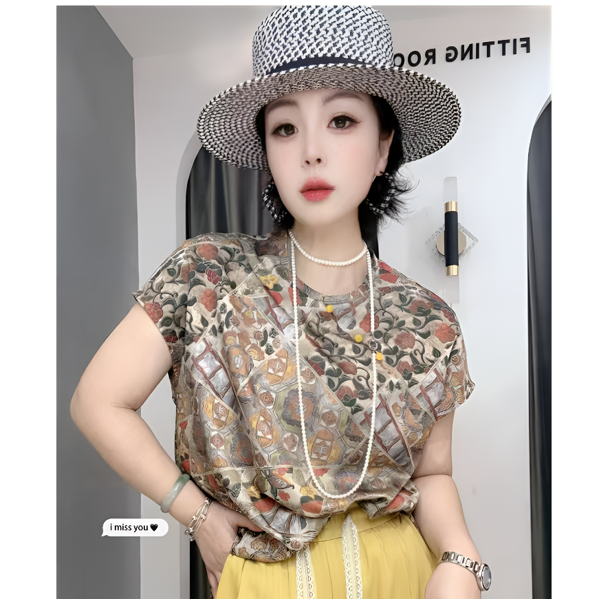 【依尚精选】新中式国风圆领女夏季小众气质印花T恤