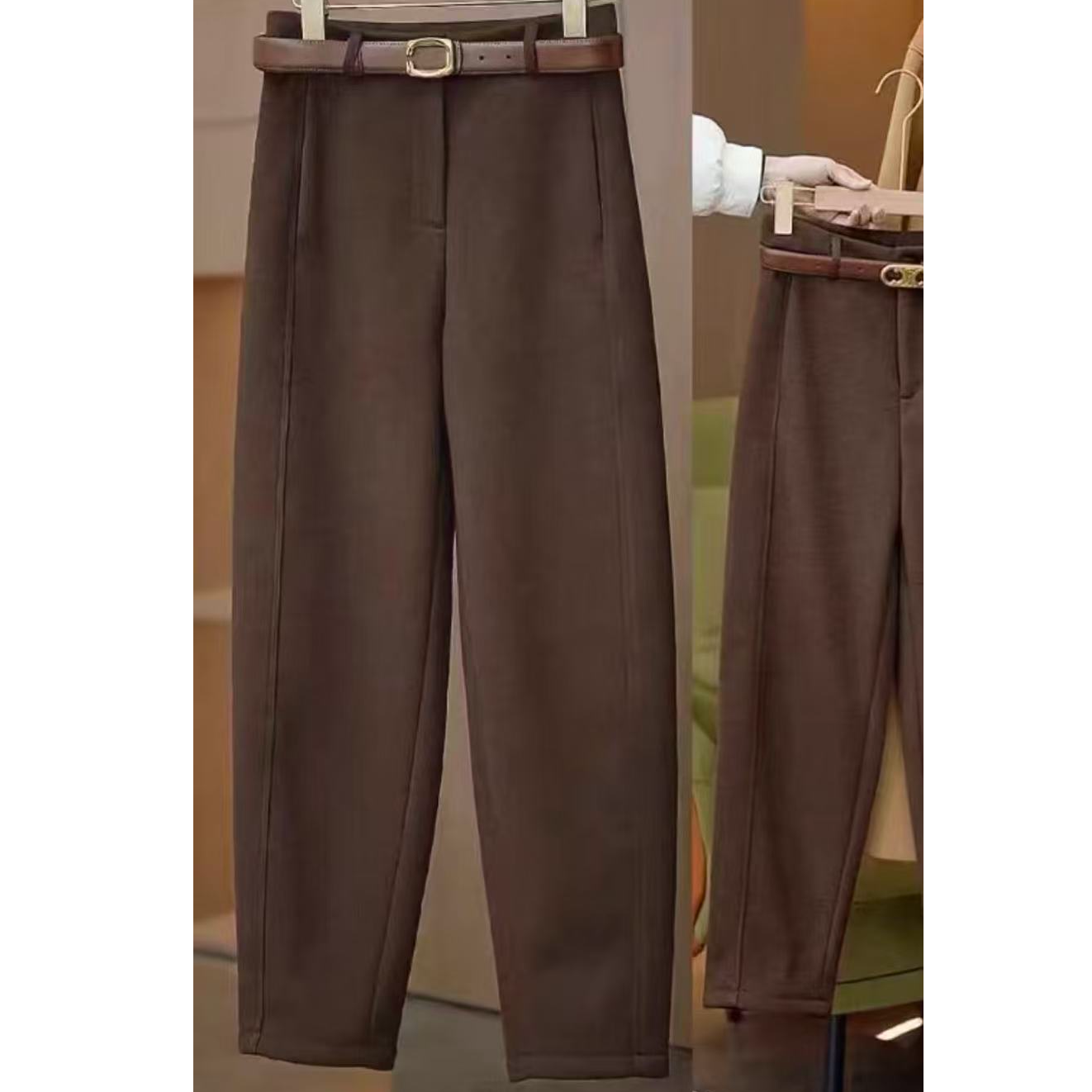 【艾萱萱】61602款高腰老爹裤小个子薄绒萝卜裤女约91