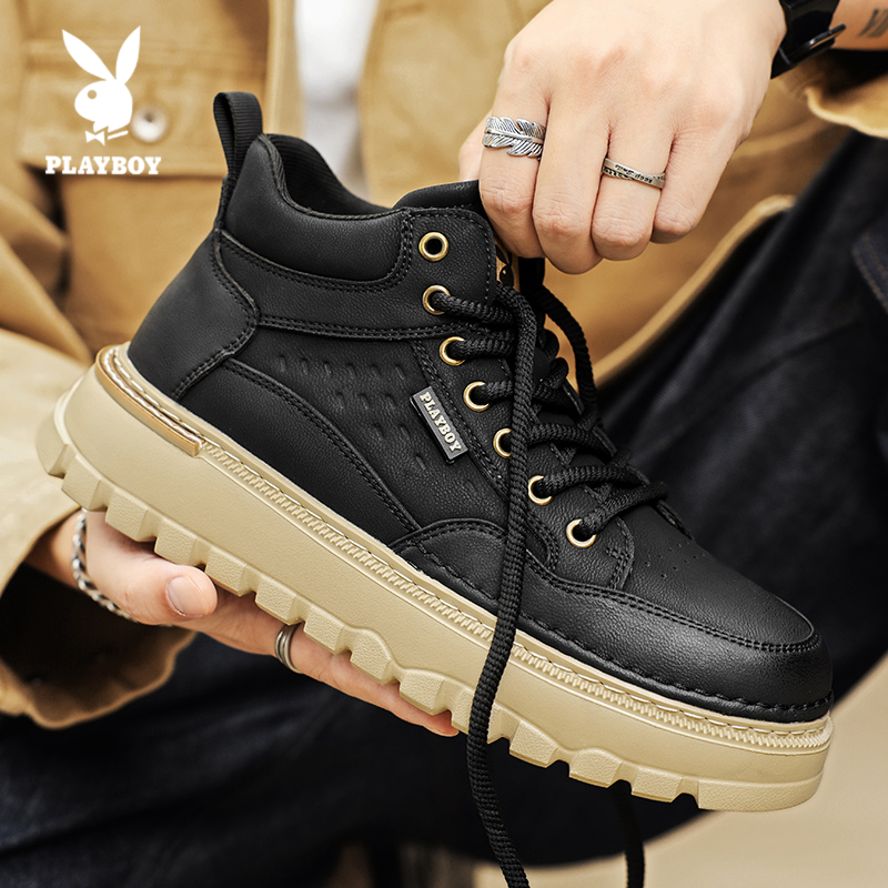 PLAYBOY/花花公子休闲板鞋2025新款男士百搭中帮厚底高级感运动鞋
