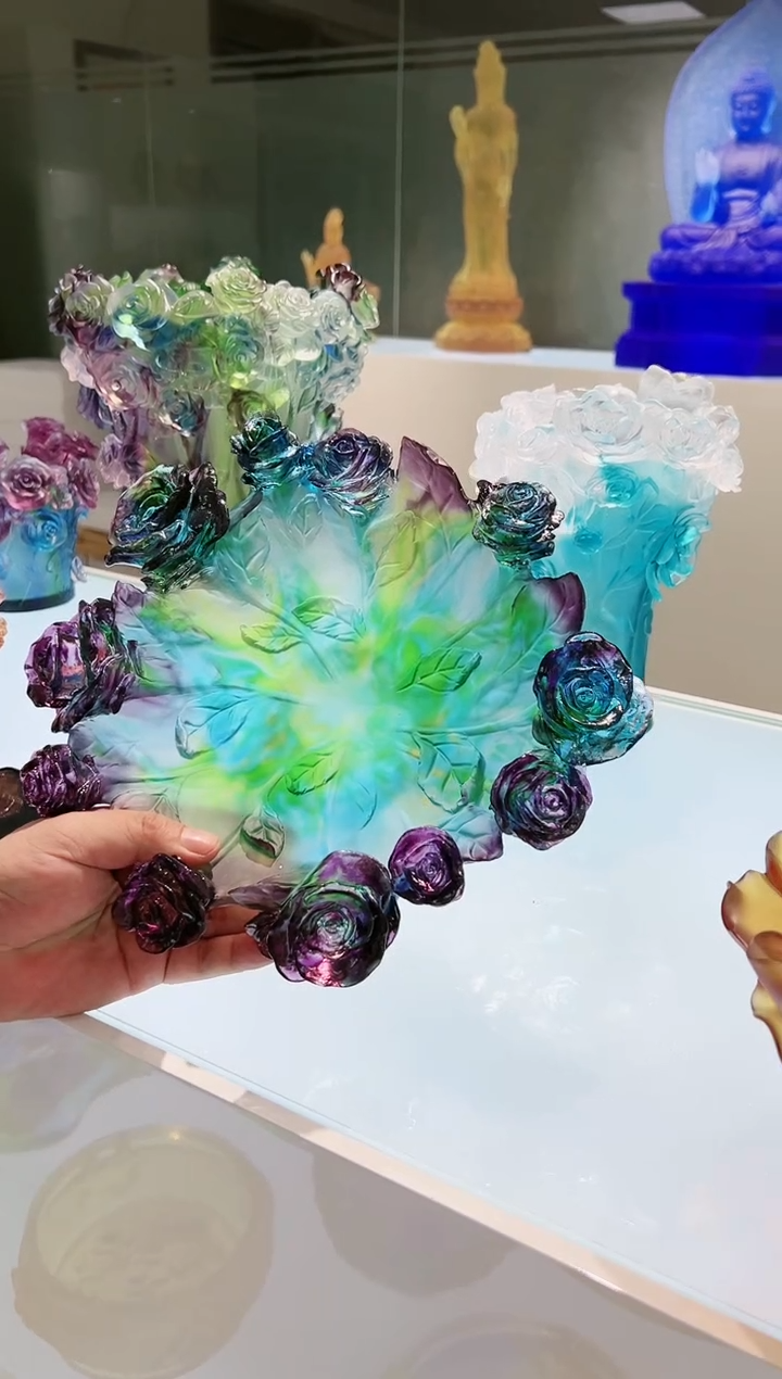 【闪购商品】茶宠古法琉璃玫瑰果盘