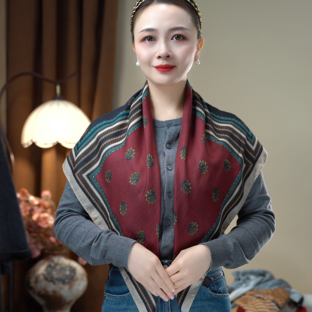 A922复古春秋丝巾女士流苏中国风百搭不掉色波西米亚风四时