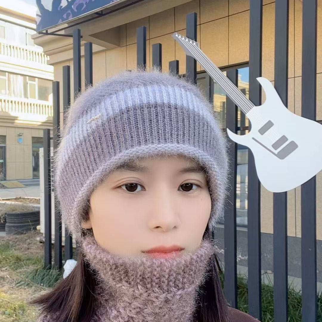 帽子女毛线心女士老人中年加绒洋气妈妈针织奶奶保暖帽子围巾一体
