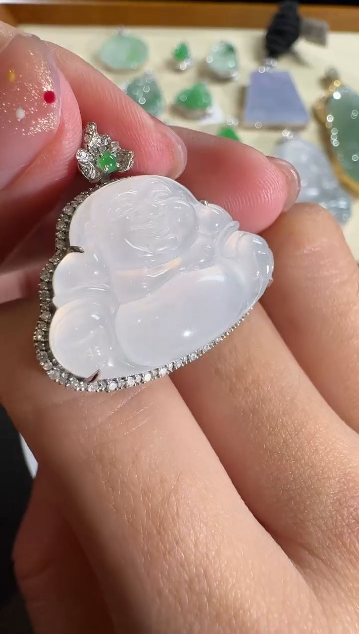 【闪购商品】翡翠吊坠(不含链)18K金镶嵌【源头工厂】钻石镶嵌