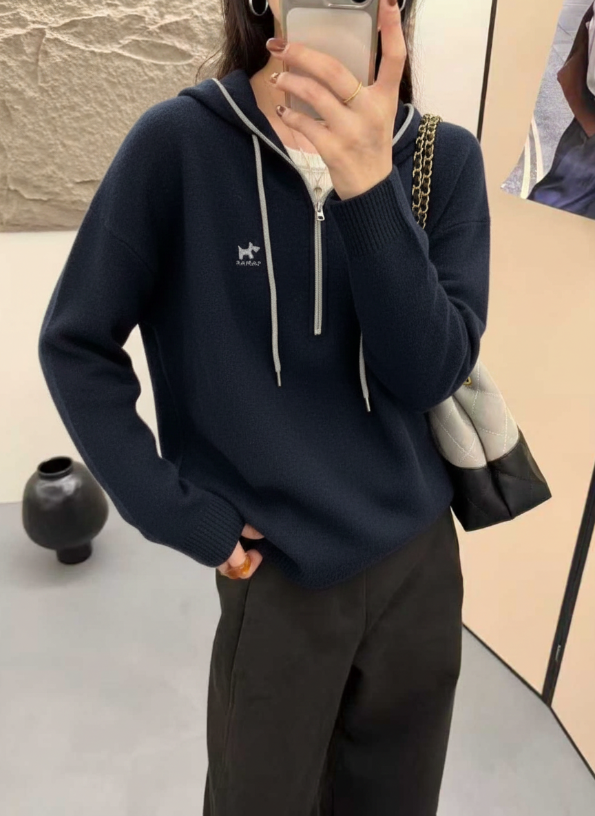 女装帽衫连帽针织衫法式长袖常规套头秋冬薄款XY26003