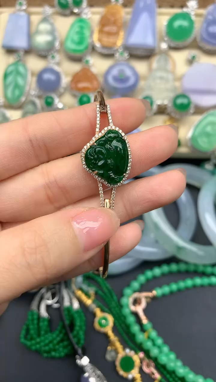 【闪购商品】翡翠手镯18K金镶嵌387--中国好珍宝