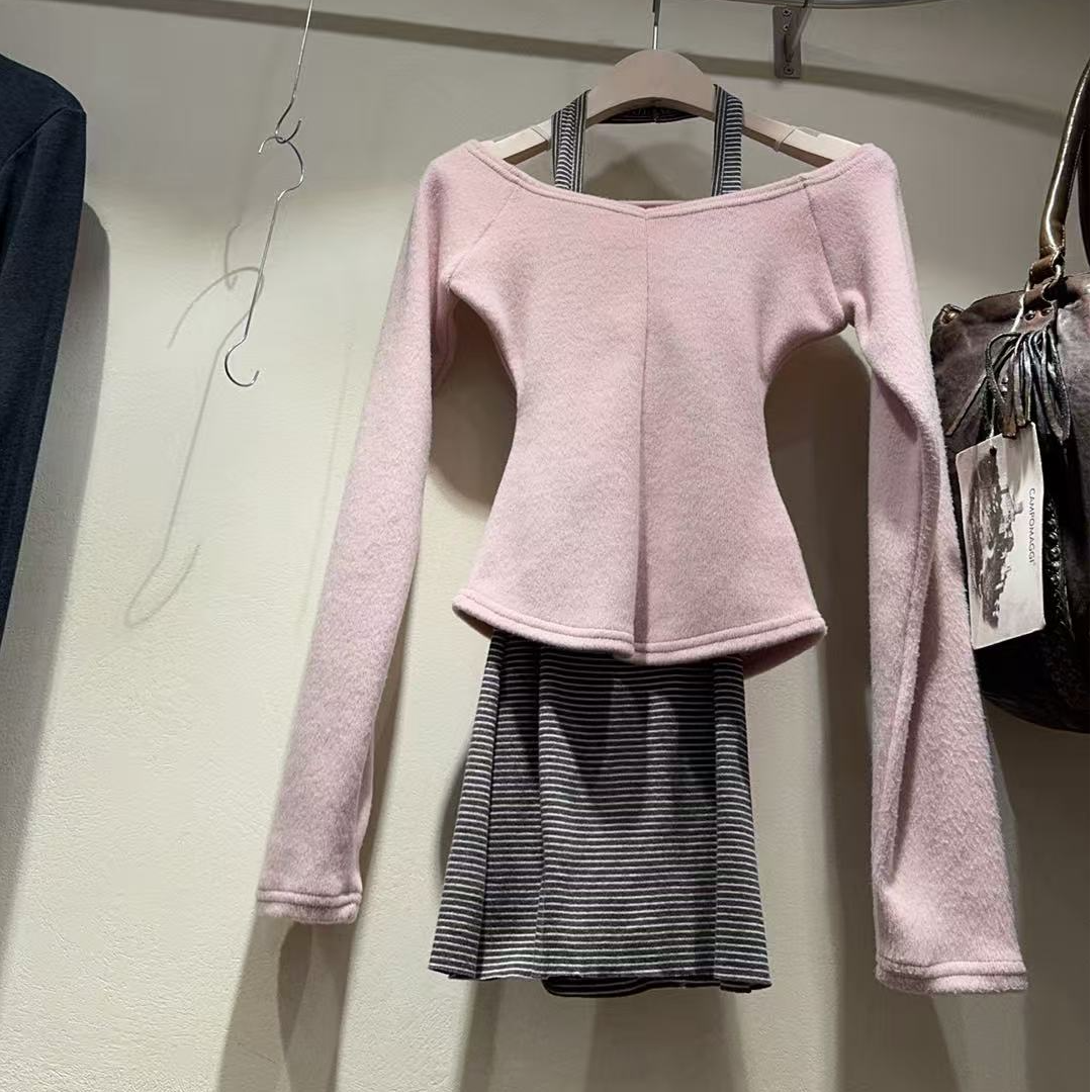 条纹挂脖吊带裙-NO退换 接受再拍 M-O-4H14 气质时尚