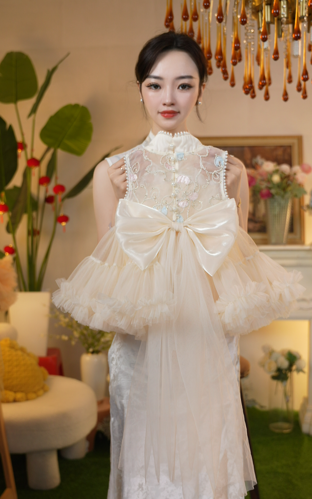 ALONG女童透气清凉感连衣裙夏季闪亮时尚中式礼服公主裙25368