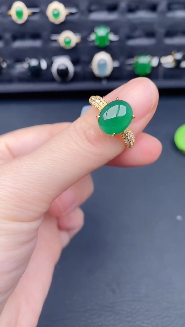 银S925镶嵌戒指翡翠天然a货翡翠162