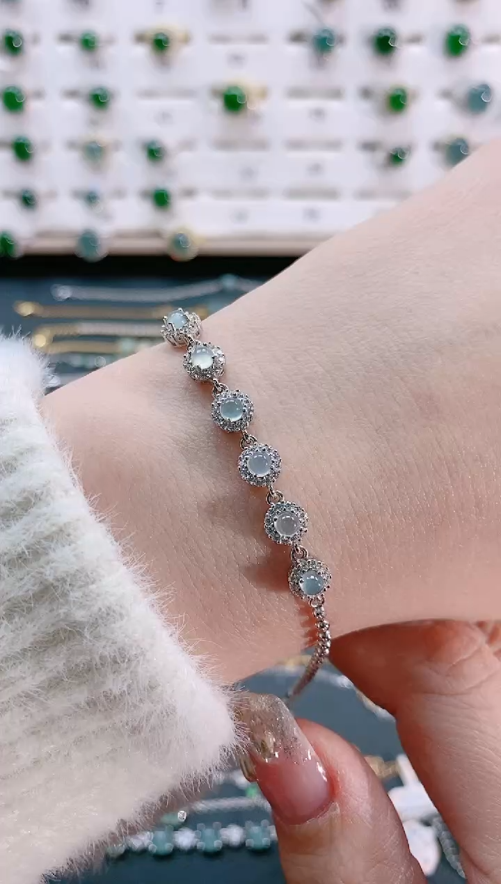 【闪购商品】翡翠手链银S925镶嵌天然翡翠