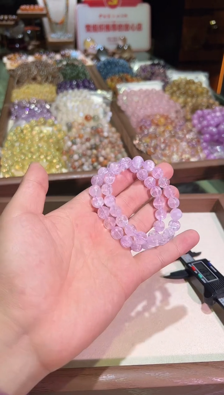 未镶嵌锂辉石手串9.5mm+冰透拉丝紫锂辉（多样性发一）