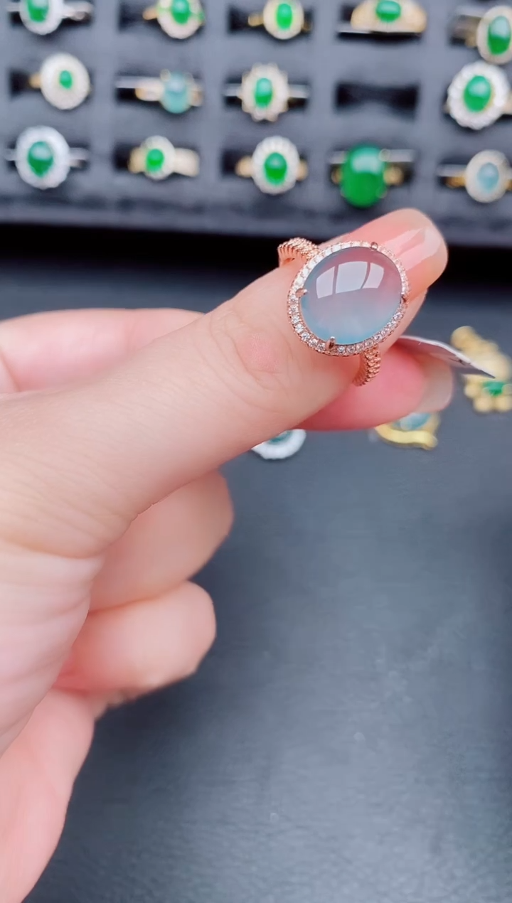 翡翠戒指银S925镶嵌天然a货翡翠340