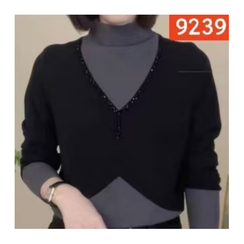 9239-35（黑灰）新款女士打底小衫上衣