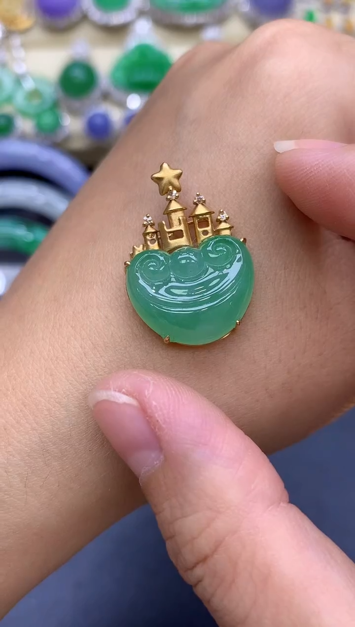 颈饰18K金镶嵌翡翠295-中国好珍宝