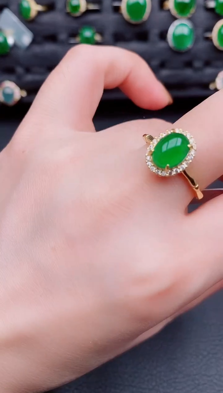 【闪购商品】翡翠戒指银S925镶嵌天然a货翡翠274