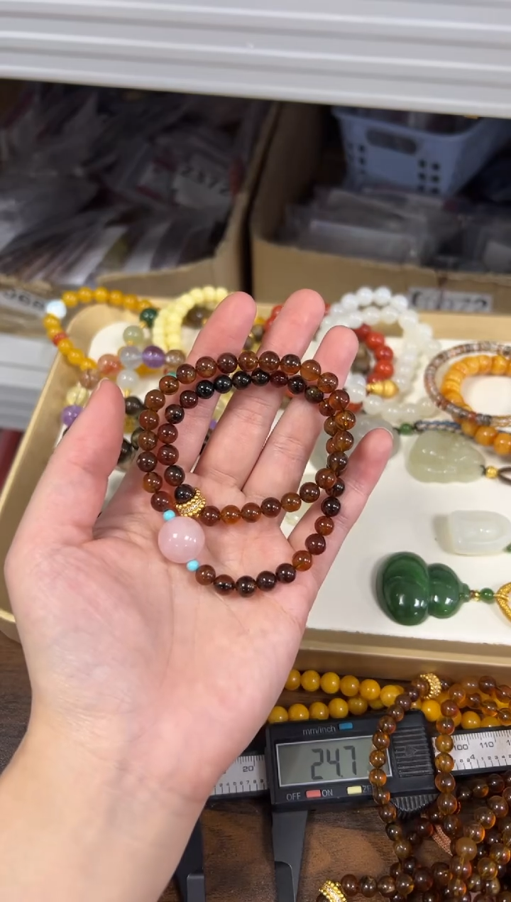 手链琥珀未镶嵌根珀琥珀设计款双圈手链[0836]