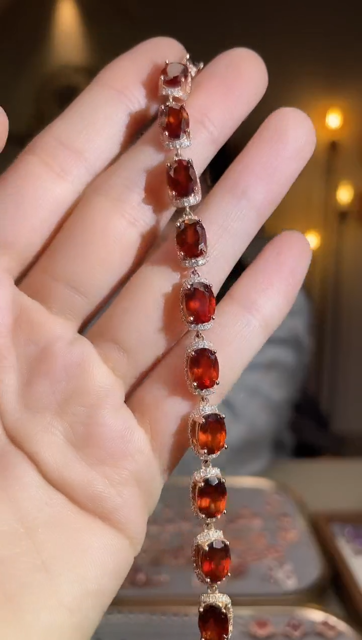 银S925镶嵌手链石榴石手链