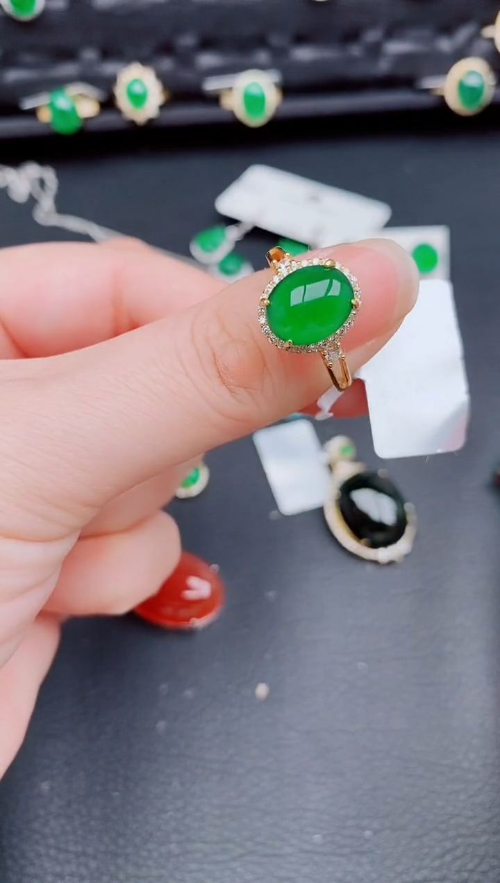 【闪购商品】翡翠戒指银S925镶嵌天然a货翡翠340