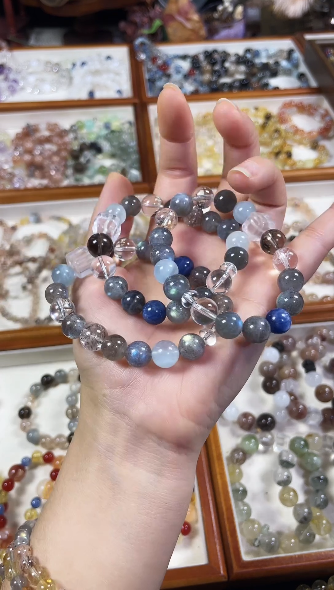 未镶嵌手串水晶天然灰月光海蓝宝茶蓝晶石手串