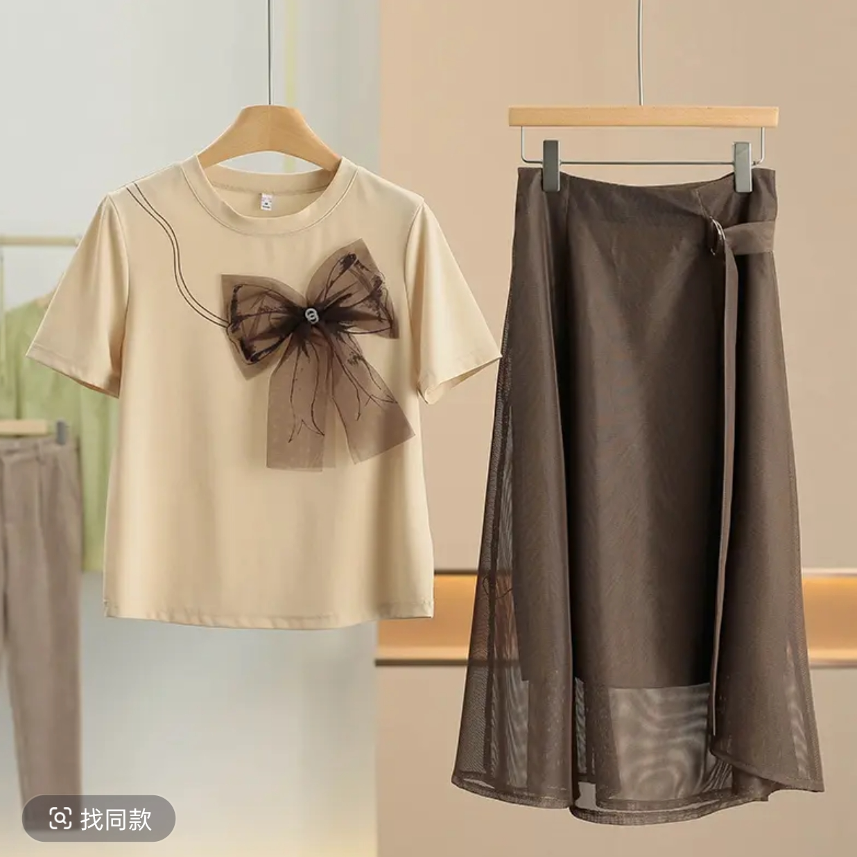 K2038女士休闲短袖轻职风荷叶边显瘦T恤常规款通勤轻熟风套装L14