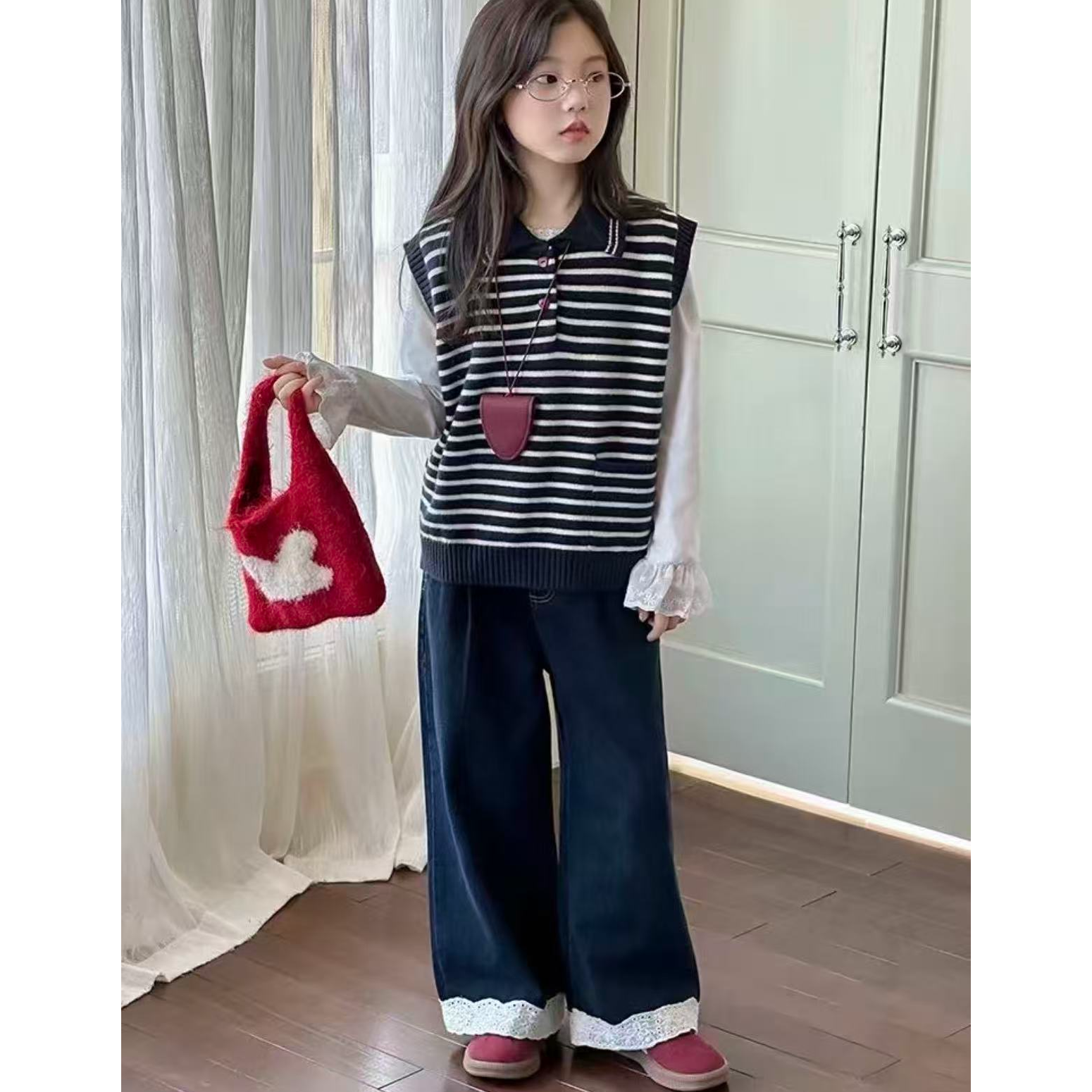 女童花边加绒牛仔裤258