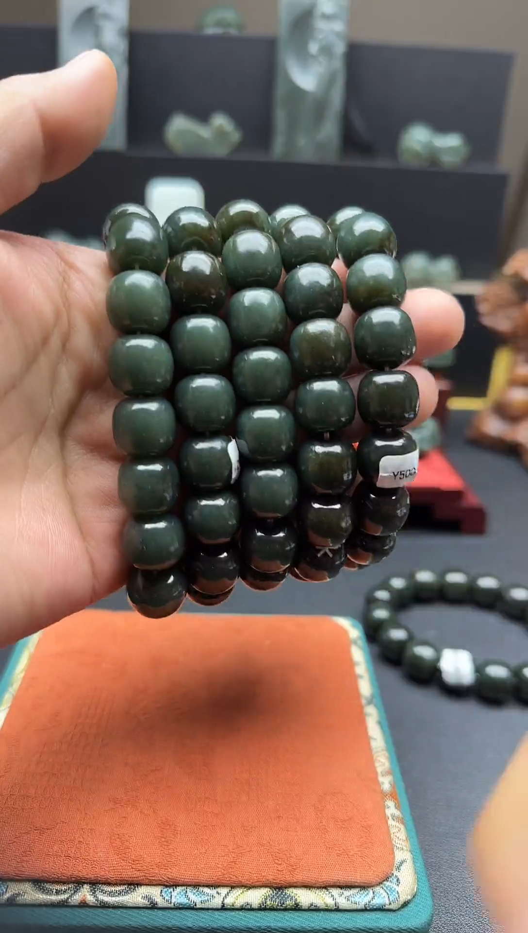 未镶嵌手链和田玉且末蓝卡14M老形手串