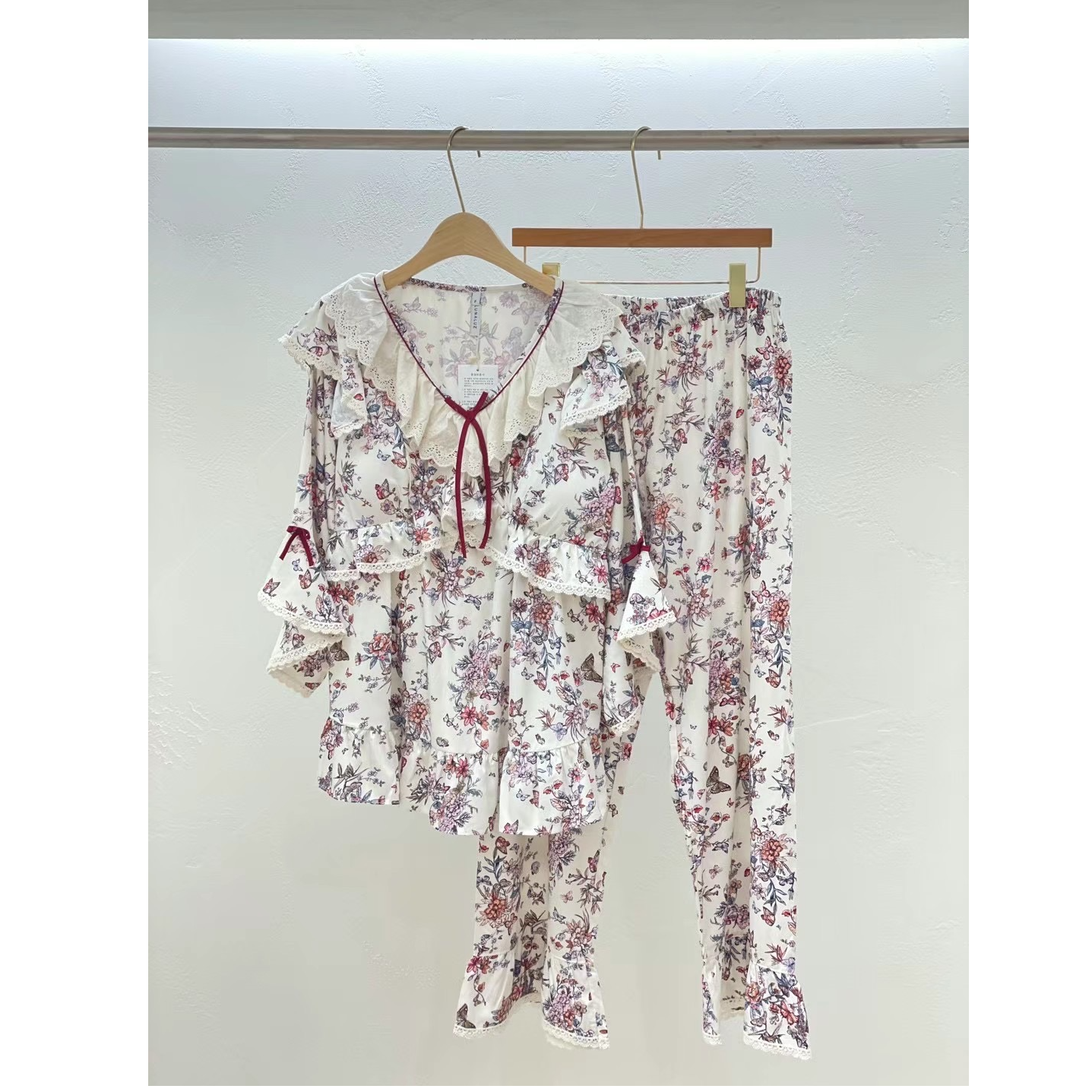 【野子家】韩国LUNALUZ新款纯棉刺绣甜美家居服短袖短裤套装05933