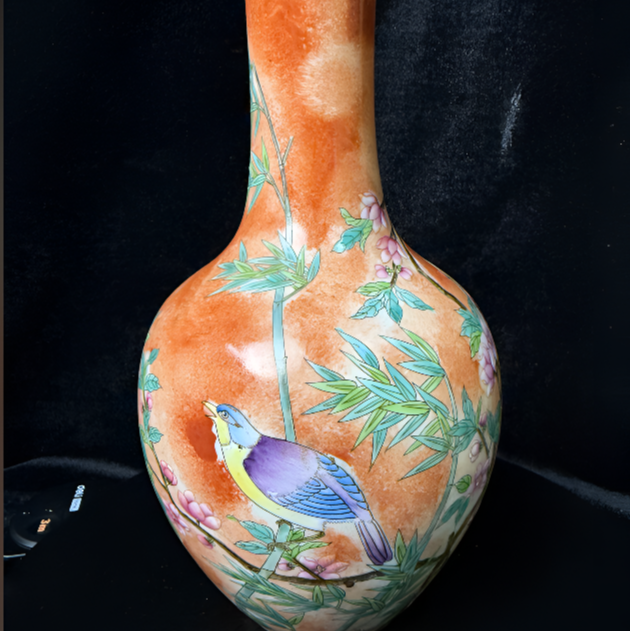 清雍正矾红釉花鸟纹赏瓶一对sgbgs-2111632