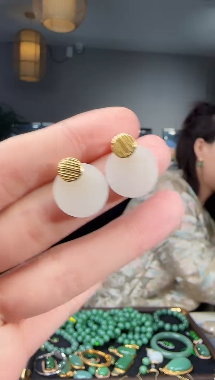 银S925镶嵌和田玉耳饰1