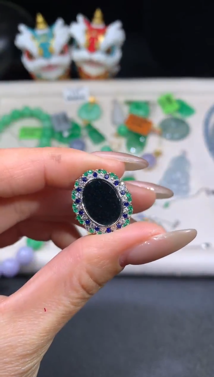 银S925镶嵌戒指翡翠翡翠